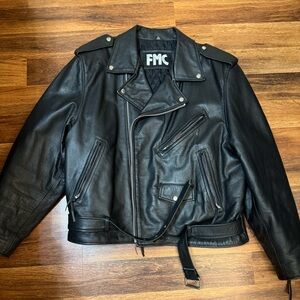 FMC Black Leather Bomber Jacket